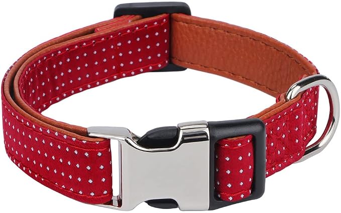 Dog Collar with Bow Tie for Girl or Boy Gift Soft Durable Bowtie Red Dot Medium
