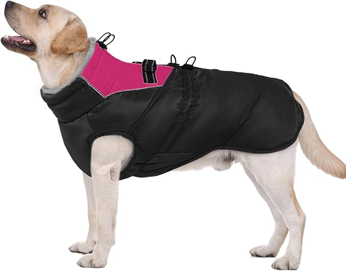 ROZKITCH Dog Jacket for Cold Weather, Dog Coat for Autumn Winter with Turtleneck, Pet Clothes with Adjustable Buckles, Soft Warm Pet Clothing with Reflective Strip for Medium Large Dogs Black M