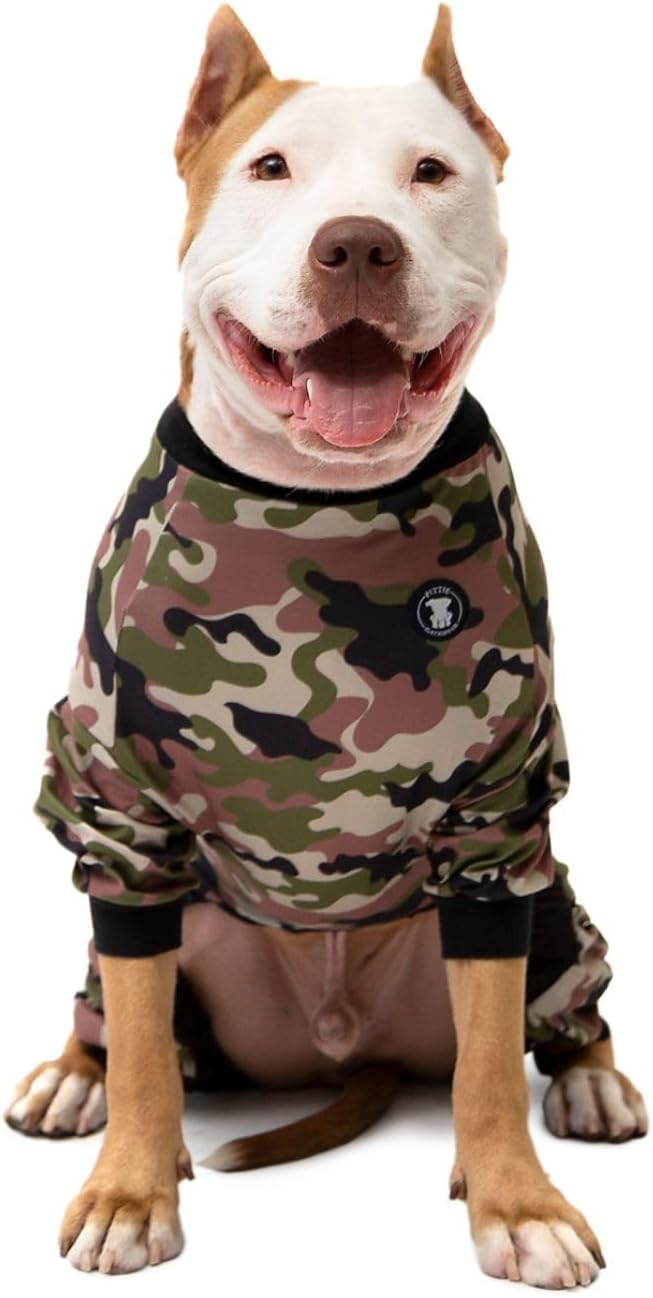 Pittie Clothing Pit Bull Dog Pajamas – Full Coverage Dog Onesie, Soft Pajama Outfit for Medium, Large, XL & XXL Breeds