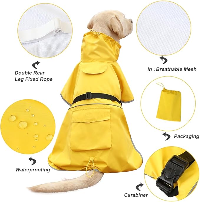Waterproof Dog Raincoat Hooded Slicker Poncho Raincoat for Medium Large Dogs, Adjustable Dog Rain Coat Jacket(Yellow, 6XL)