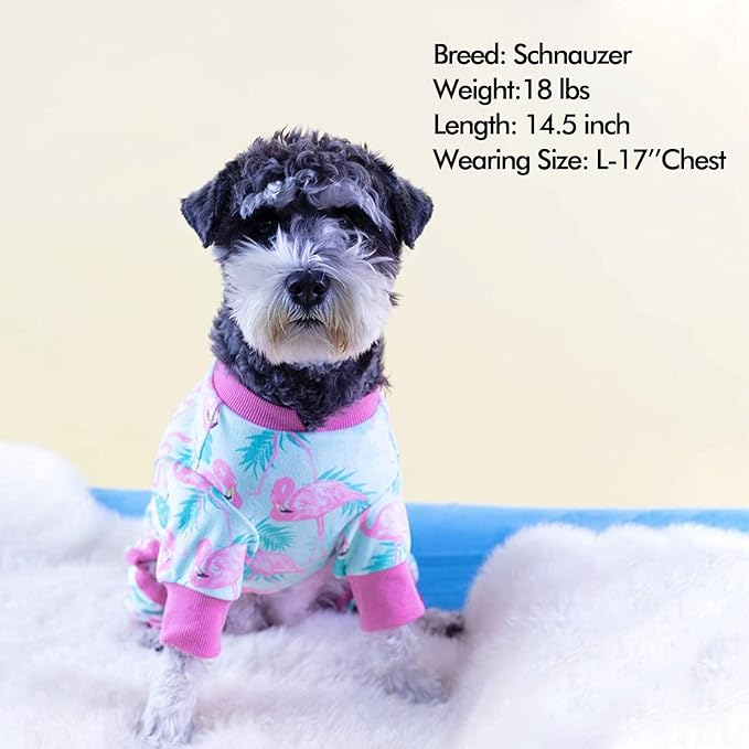 KYEESE Dog Pajamas Soft Dogs Clothes Pet Coat Velvet Dog Pajamas Small Sized Dogs Comfy Doggie Jammies Onesie Stretchy Doggie Pjs Pet Costume with Flamingo Pattern, Small