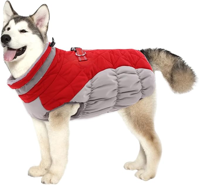 Lelepet Dog Coat Warm Dog Winter Coat Waterproof Dogs Jacket with Harness Built in Reflective Pet Fleece Vest Zip-Up Cold Weather Coats for Extra Large Dogs Turtleneck & Windproof Coats Great Dane 3XL