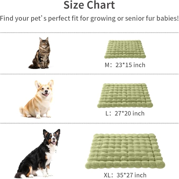 SOMAHE Self-Warming Cat Bed, Plush Faux Fur Pet Bed Mat with Anti-Slip Bottom, Ultra Soft Heated Bed for Cats & Medium Dogs, Cozy Fluffy Pad for Couch & Crate, Machine Washable, 27x20 Inch Green