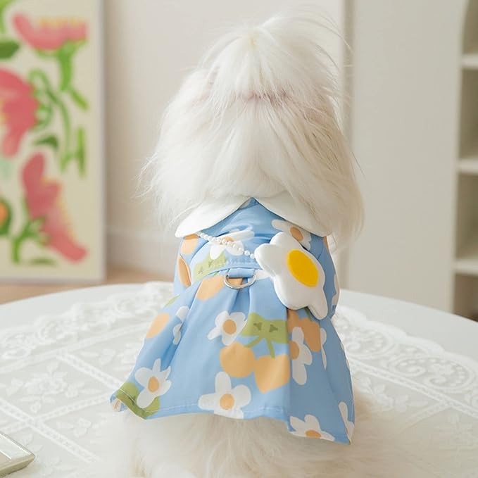 Dog Dress Soft Breathable Puppy Dresses Elegant Princess Lace Floral Pet Dress with Sunflower for Small Dog