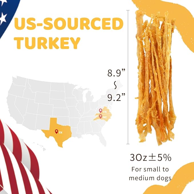iPaw Turkey Tendons for Dogs, 100% Turkey and US Sourced Raw Material, Hypoallergenic, All Natural Human Grade Puppy Chew, Rawhide Alternative Dog Treats, 1 Unit/Pack Strip (Large)