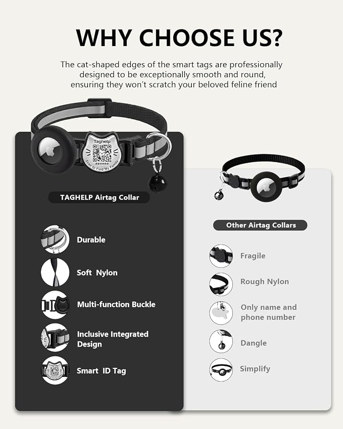 Cat Collar with AirTag Holder, QR Code Tag and Bell (Green)