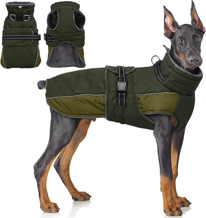 QBLEEV Warm Dog Jacket - Reflective, Adjustable Winter Coat with Turtleneck for Cold Weather, Waterproof Fleece Snowsuit for Small, Medium, Large Dogs