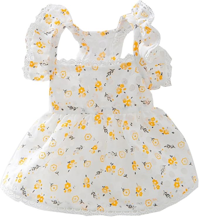 Dog Dress Soft Breathable Puppy Dresses Elegant Princess Lace Floral Pet Dress with Sunflower for Small Dog