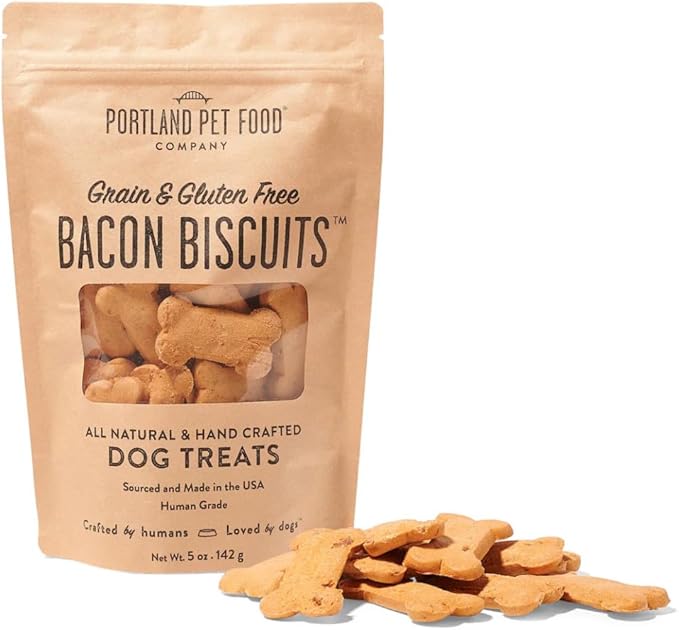 Portland Pet Food Company Bacon Dog Treats Healthy Biscuits for Large Medium & Small Dogs - Grain-Free, Human-Grade, All Natural Dog Cookies, Snacks & Training Treats - Made in The USA - 5 oz