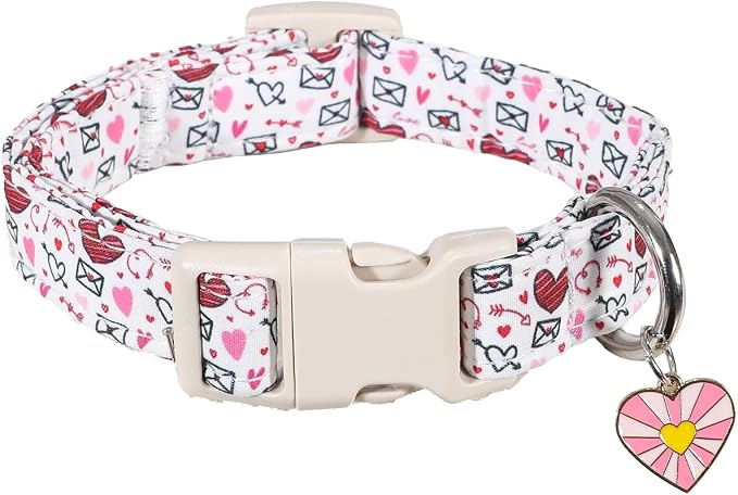 Extra Small Dog Collar, Lightweight & Soft Adjustable Polyster Dog Collar for Girl Female Dogs, Vibrant Red/Pink Heart Dog Neckwear for Chihuahua, Yorkie, Teacup Breeds