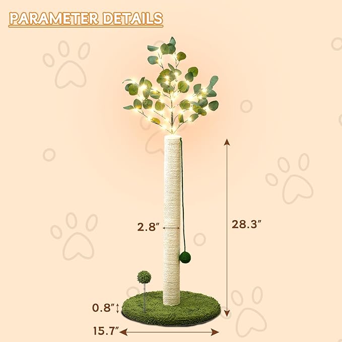 YYXISM Cat Scratching Post with Lights & Hanging Ball Toys Tall Sisal Rope Scratcher Tree Climbing Scratch Tower for Indoor Cats Adult Kitten