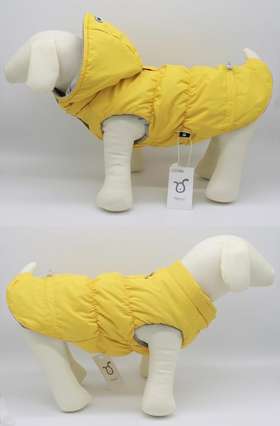 Warm Dog Coat Jacket with Detachable Hood Harness Hole Winter Coat Pet Clothes Dog Cold Weather Coats Cozy Snow Jacket Vest for Small Medium Large Dogs - Blake (Yellow, Small)