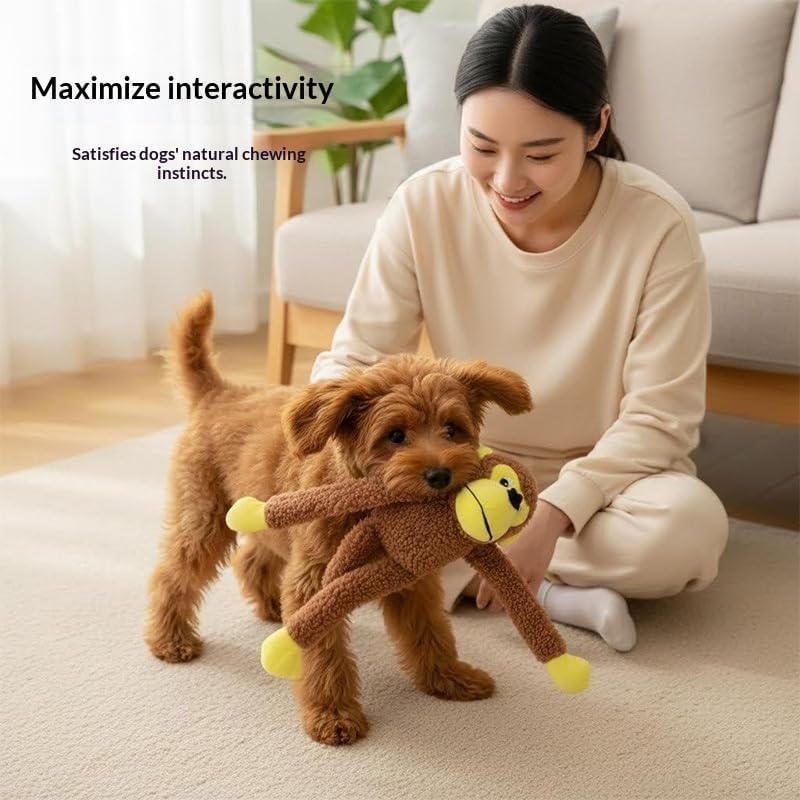 Plush Squeaky Dog Toy, Animal-Shaped Chew Toy for Small and Medium Dogs Interactive Play (Brown)