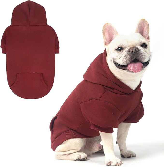 KOOLTAIL Basic Dog Hoodie - Soft and Warm Dog Hoodie Sweater with Leash Hole and Pocket, Dog Winter Coat, Cold Weather Clothes Sweatshirt for Small Medium Large Dogs Puppy Cat Boys Girls Deep Red M