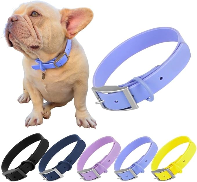 Waterproof Dog Collar, Soft Comfortable Pet Collars, Adjustable Odor Proof Heavy Duty Dog Collars Easy to Clean for Large, Medium Small Dogs Bee N Buu (Cyan Blue, Large (length15.5-19.5", Width 1"))
