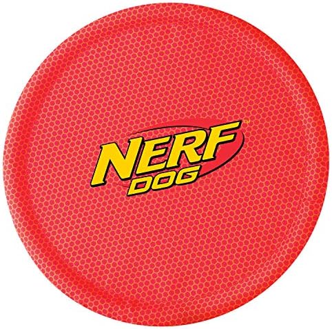 Nerf Dog Nylon Flyer Dog Toy, Flying Disc, Lightweight, Durable and Water Resistant, Great for Beach and Pool, 9 inch diameter, for Medium/Large Breeds, Two Pack, Orange and Red (8959)