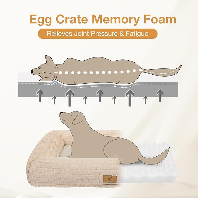 Plush Orthopedic Dog Bed for Medium Large Dogs, Memory Foam Bolster Sofa Bed with Removable Washable Cover, Waterproof Lining & Non-Slip Bottom (Tan-S)