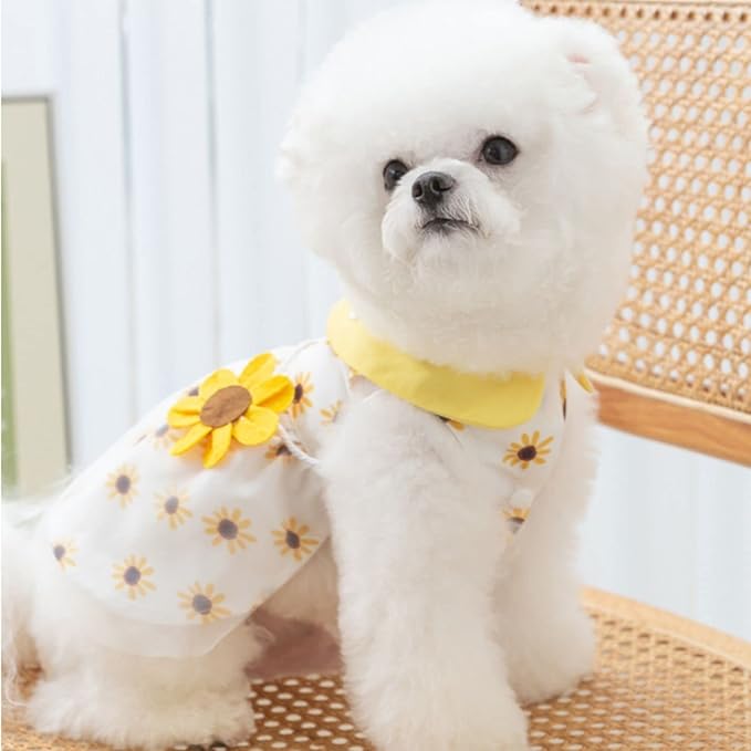Dog Dress Soft Breathable Puppy Dresses Elegant Princess Lace Floral Pet Dress with Sunflower for Small Dog