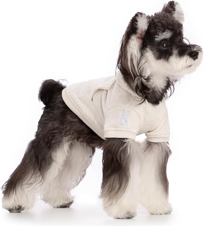 Koneseve Dog Hoodie Fleece, Cat Sweater Warm with Pocket - Soft Clothes for Daily Wear, Basic Hooded Sweatshirts, Winter Coat Clothing, Comfort Tee Shirt Fit for All Breeds Pet - Beige - XL