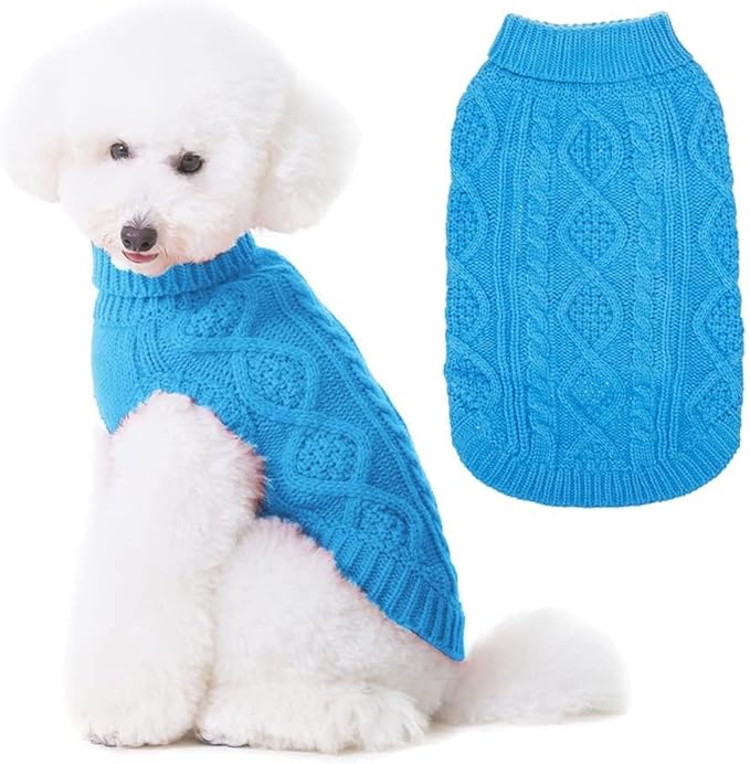 BINGPET Thermal Knitted Dog Sweater for Small Medium Large Dogs,Winter Dog Cat Coat Warm Sweartershirts Outfits,Classic Cable Knit Turtleneck Pullover Dog Jumper Coat Warm Sweartershirts