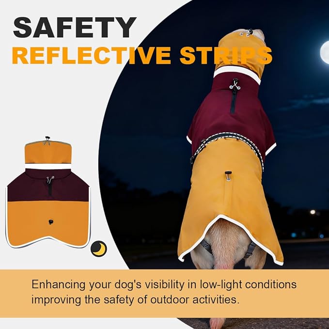 Waterproof Dog Winter Coat, Reflective Turtleneck Fleece Jacket with Snow Protection for Large Dogs, Cold Weather Pet Clothing (Yellow, 4XL)