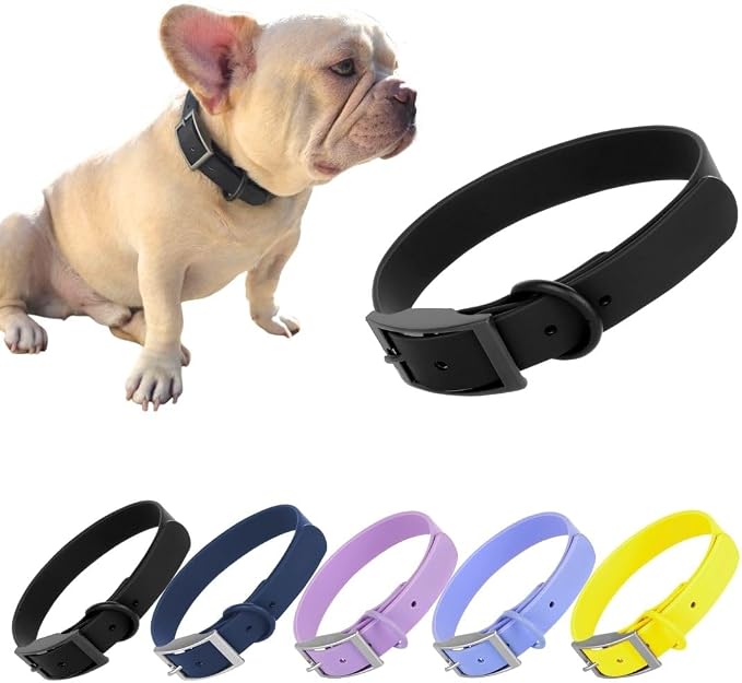 Waterproof Dog Collar, Soft Comfortable Pet Collars, Adjustable Odor Proof Heavy Duty Dog Collars Easy to Clean for Large, Medium Small Dogs by Bee N Buu (Black, Small (length8-12, Width 3/4"))