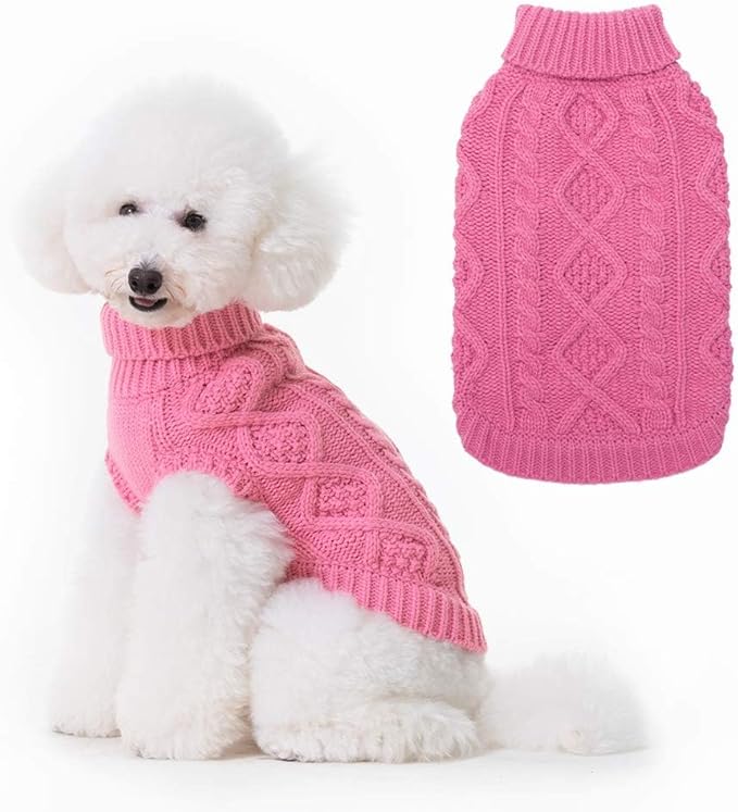 BINGPET Thermal Knitted Dog Sweater for Small Medium Large Dogs,Winter Dog Cat Coat Warm Sweartershirts Outfits,Classic Cable Knit Turtleneck Pullover Dog Jumper Coat Warm Sweartershirts