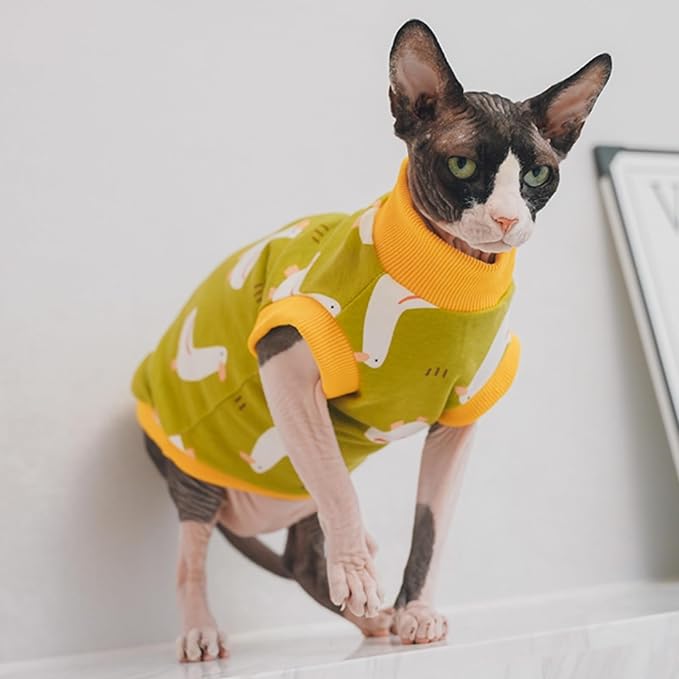 Sphynx Hairless Cat Summer Cotton T-Shirts Cat Vest Pet Clothes, Round Collar Vest Kitten Shirts Sleeveless, Cats & Small Dogs Apparel (Goose, L (7.5-8.8 lbs))