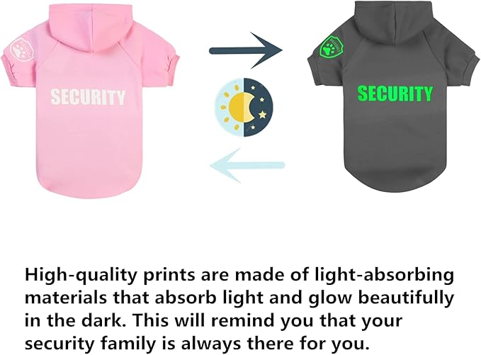 Dog Security Hoodie with Glow-in-The-Dark Prints DAJIDALI Dog Clothes Apparel Winter Sweatshirt Warm Sweater Jacket Coat Hoodie for Small Medium Large Dog Cat