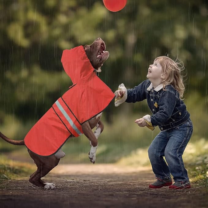 Waterproof Dog Raincoat - Reflective Adjustable Pet Rain Coats Jacket, Lightweight Dog Hooded Poncho Raincoats for Small Dogs (Red, Medium)