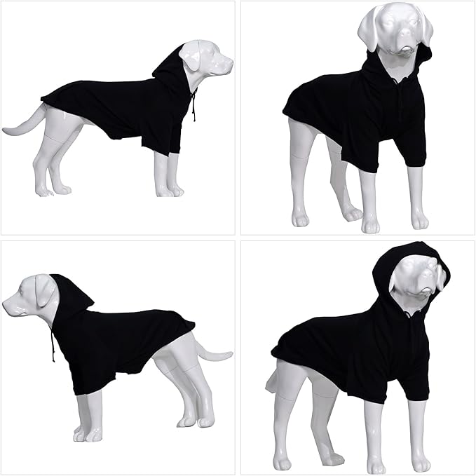 Lovelonglong Blank Basic Hoodie Sweatshirt for Dogs 100% Cotton Fits Small Medium Dachshund Large Dog Black 3XL