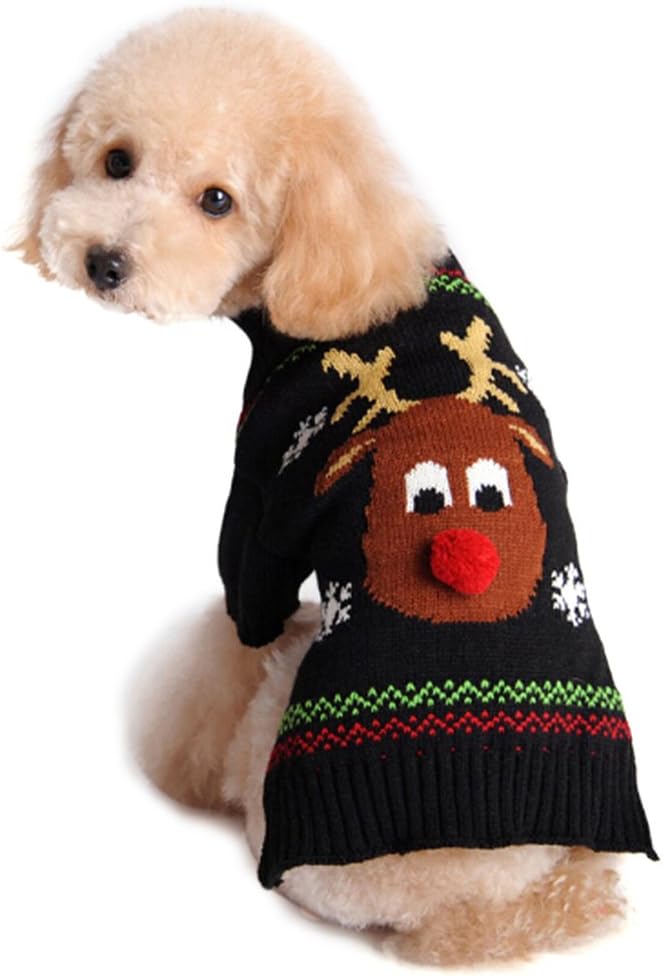 NACOCO Rudolph The Red Nosed Reindeer Sweater Pet Holiday Clothes Cat Sweater Dog Sweater Winter Clothing Teddy Poodle Autumn Winter Clothes Dog Clothes (Red Nose, X-Large)