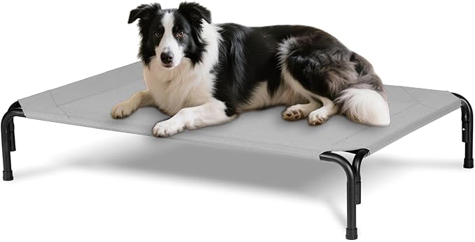 PVY Elevated Dog Bed for Outdoor, Large Raised Dogs Cot for Training, Cooling Pet Beds with Washable Mesh, Indestructible Lifted Platform for Outside Camping, 41 inch Grey