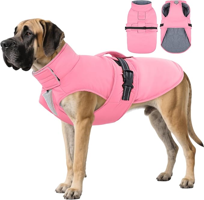 IECOii Dog Winter Coats Reflective Snow Vests for Hunting, Hiking, Adjustable & Windproof Jackets with Soft Fleece & Buckle, Waterproof Cold Weather Vest Jacket for Camping, Orange, Size 4XL