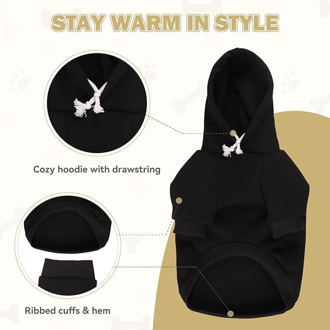 3XL Dog Sweaters for Large Dogs,Dog Hoodie,Cozy Fleece Interior Sweatshirt with Hood & Pocket,Leash Hole,Pet Clothes Sweater for Small,Medium,and Large Dogs,Black&3XL