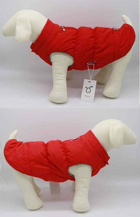 Warm Dog Coat Jacket with Detachable Hood Harness Hole Winter Coat Pet Clothes Dog Cold Weather Coats Cozy Snow Jacket Vest for Small Medium Large Dogs - Blake (Red, X-Small)