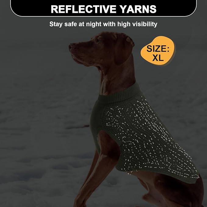 Small Dog Sweater, Classic Cable Knit Warm Dog Sweatshirt with Reflective Yarn for Girl Boy, Halloween Fall Winter Coat Turtleneck Pullover Clothes Apparel for Small Medium Large Dogs, Green S
