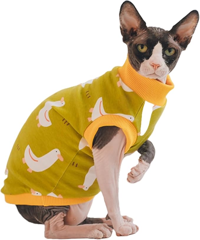 Sphynx Hairless Cat Summer Cotton T-Shirts Cat Vest Pet Clothes, Round Collar Vest Kitten Shirts Sleeveless, Cats & Small Dogs Apparel (Goose, M (5.5-7 lbs))