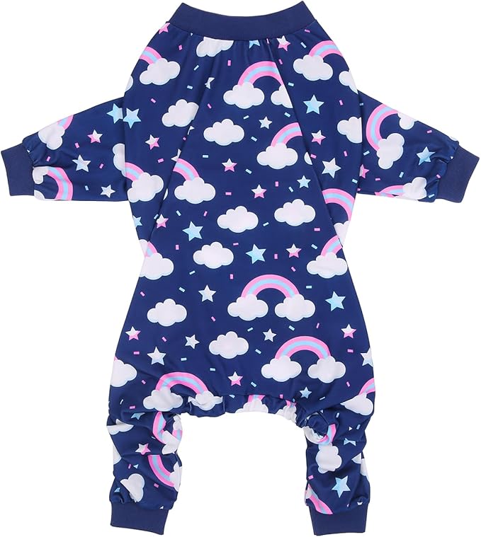HDE Dog Pajamas One Piece Jammies Jumpsuit Pet Clothes Outfit Stretchy Lightweight Comfy Shirt Pjs for M-3XL Dogs Rainbows - 3XL