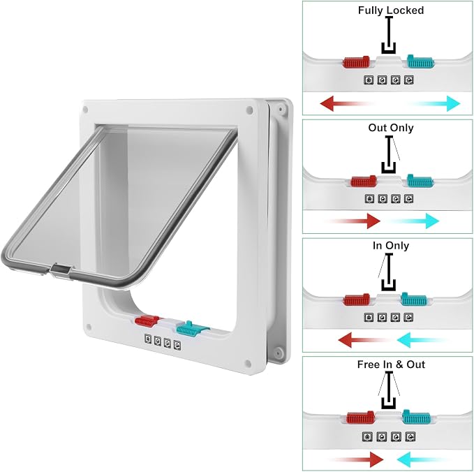 Cat Door for Interior/Exterior Doors and Walls (XL) | 4-Way Locking Option, Weatherproof & Secure Cat Flap with Easy Installation Kit