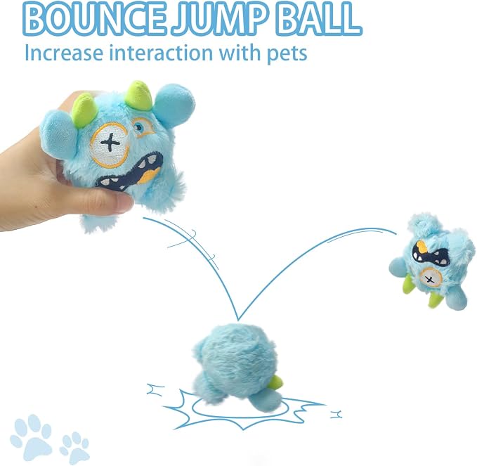 Squeaky Plush Pet Toy Ball, Dental Care, Skin-Friendly and Soft and Relieve Stress, Little Monster Plush Ball Toy Suitable for All Breeds (Sky Blue,Small)