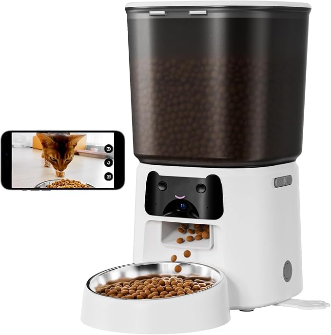 Automatic Cat Feeder with Camera, 4L WiFi Smart Pet Feeder with APP Control, 1080P HD Video, Night Vision,Voice Call, Motion Detection, Dual Power Supply, Stainless Steel Bowl,Supports 5GHz/2.4GHz