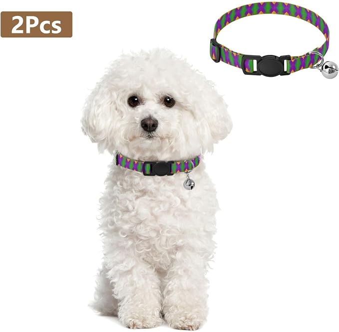 Colorful Diamond Shapes Purple Easy to Wear Dog Collar 2 Pack Collar for Cats
