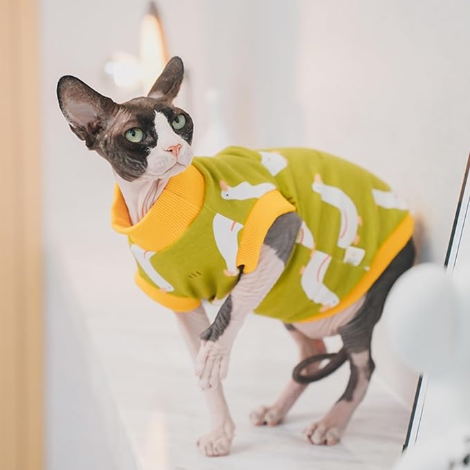 Sphynx Hairless Cat Summer Cotton T-Shirts Cat Vest Pet Clothes, Round Collar Vest Kitten Shirts Sleeveless, Cats & Small Dogs Apparel (Goose, XXL (13-15 lbs))