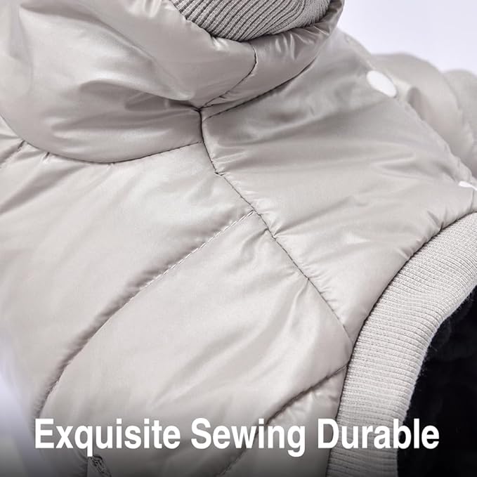 LESYPET Dog Coat for Small Dogs, Windproof Doggie Puffer Jacket with Leash Hole, Extra Warm Dog Jacket Winter Coat, Grey XXL