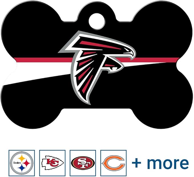GoTags Personalized Atlanta Falcons Dog Tag, Brass Metal Bone Shape Pet ID Tag Engraved with Name and Custom Text, Every NFL Football Team Pet Apparel (Large)