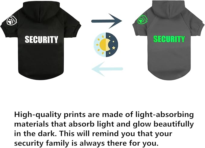 Dog Security Hoodie with Glow-in-The-Dark Prints DAJIDALI Dog Clothes Apparel Winter Sweatshirt Warm Sweater Jacket Coat Hoodie for Small Medium Large Dog Cat