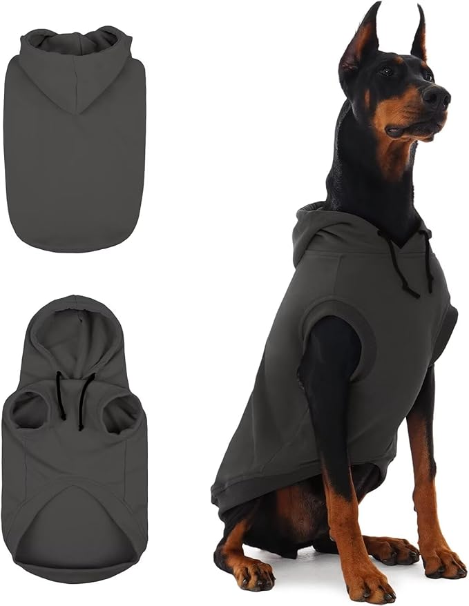 IECOii Dog Sweatshirts for Large Dogs, Basic Dog Hoodie for Large Size Dogs, Pet Pullover Sweatshirt with Hood Lightweight Fall Sweater for Doberman, Pitbull, Labrador, Grey, 2XL (No Fleece Lined)