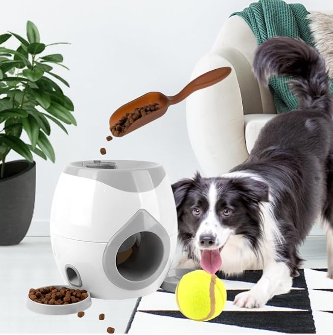 Dog Tennis Ball Launcher with Treat Dispenser, Interactive Puzzle Toy for Dogs, 2-in-1 Fetch Training Machine, Slow Feeder Reward Toy for Medium Large Dogs Indoor Outdoor(C)