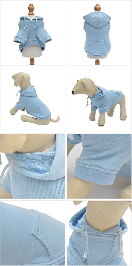 Lovelonglong Blank Basic Hoodie Sweatshirt for Dogs 100% Cotton Fits Small Medium Dachshund Large Dog Sky-Blue XL